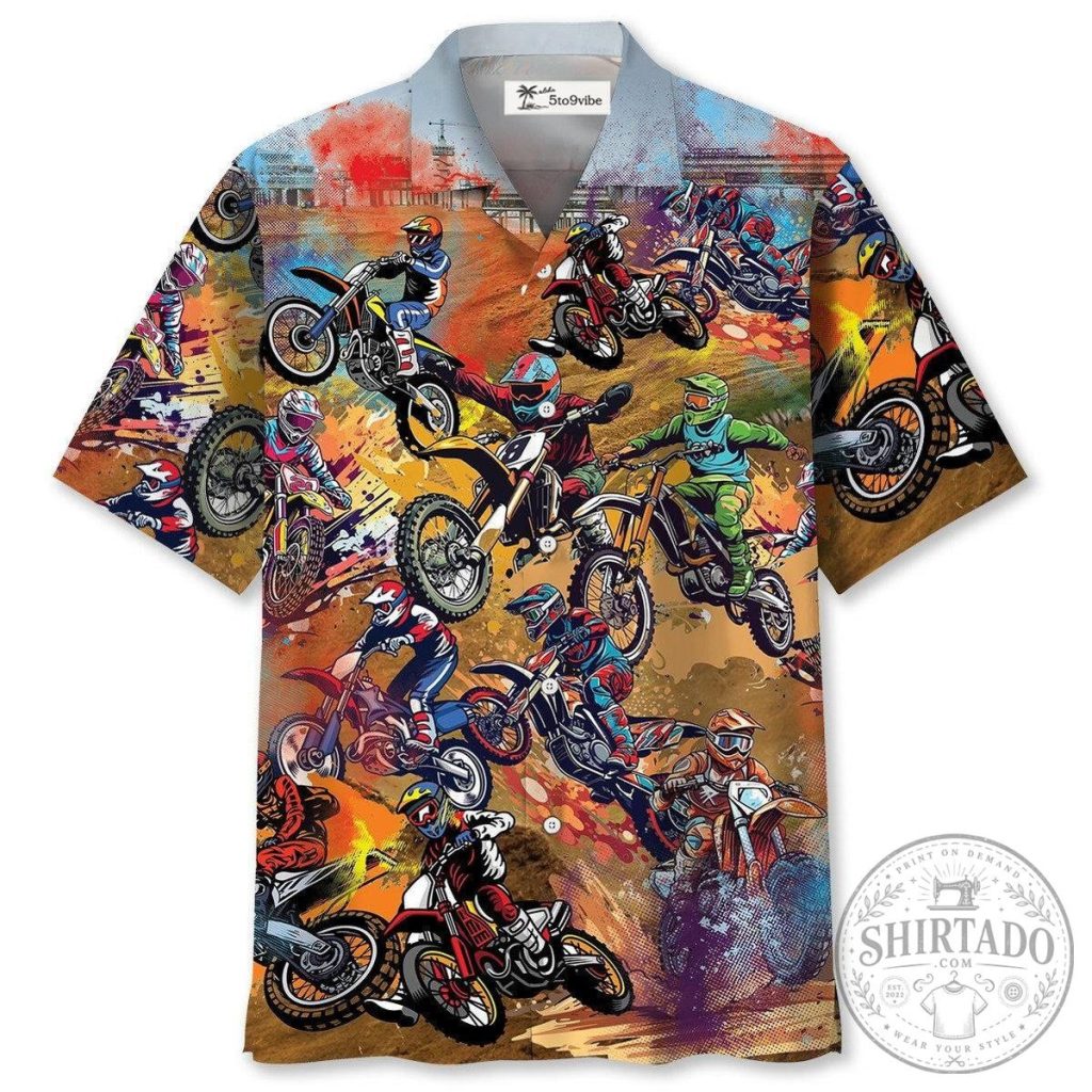 Dirt Bike Vintage Art Unisex Hawaiian Shirt For Men and Women