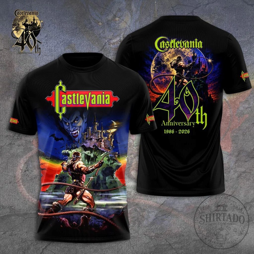 Castlevania 40th Anniversary Simon Belmont Dracula's Castle Video Game T-Shirt