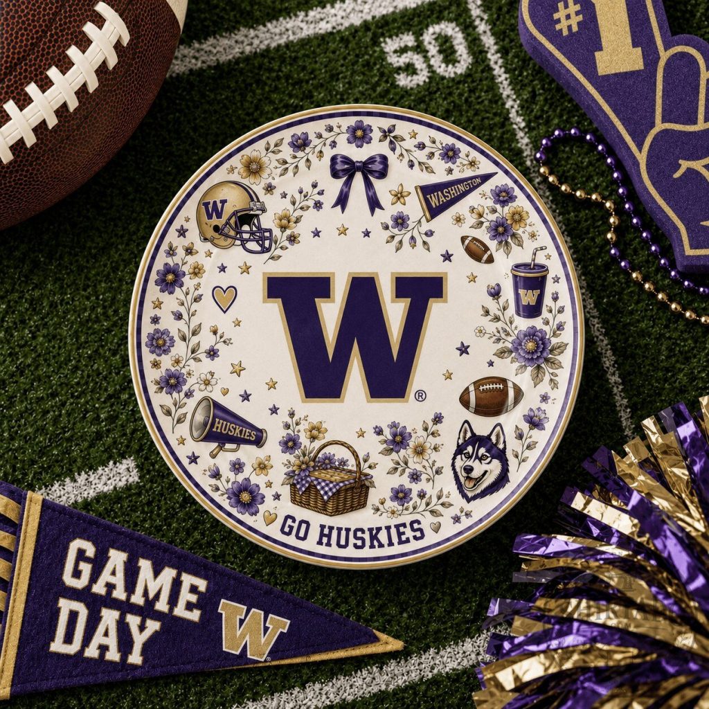 Washington Huskies Floral Pattern Decorative Plate Washington Huskies Floral Pattern Decorative Plate