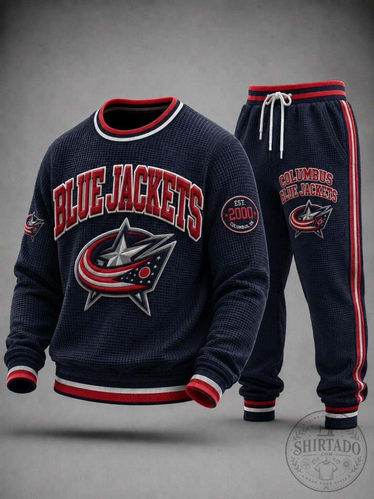 Columbus Blue Jackets National Hockey League Waffle Knit Sweatshirt and Jogger Pants Set 24 Columbus Blue Jackets National Hockey League Waffle Knit Sweatshirt and Jogger Pants Set