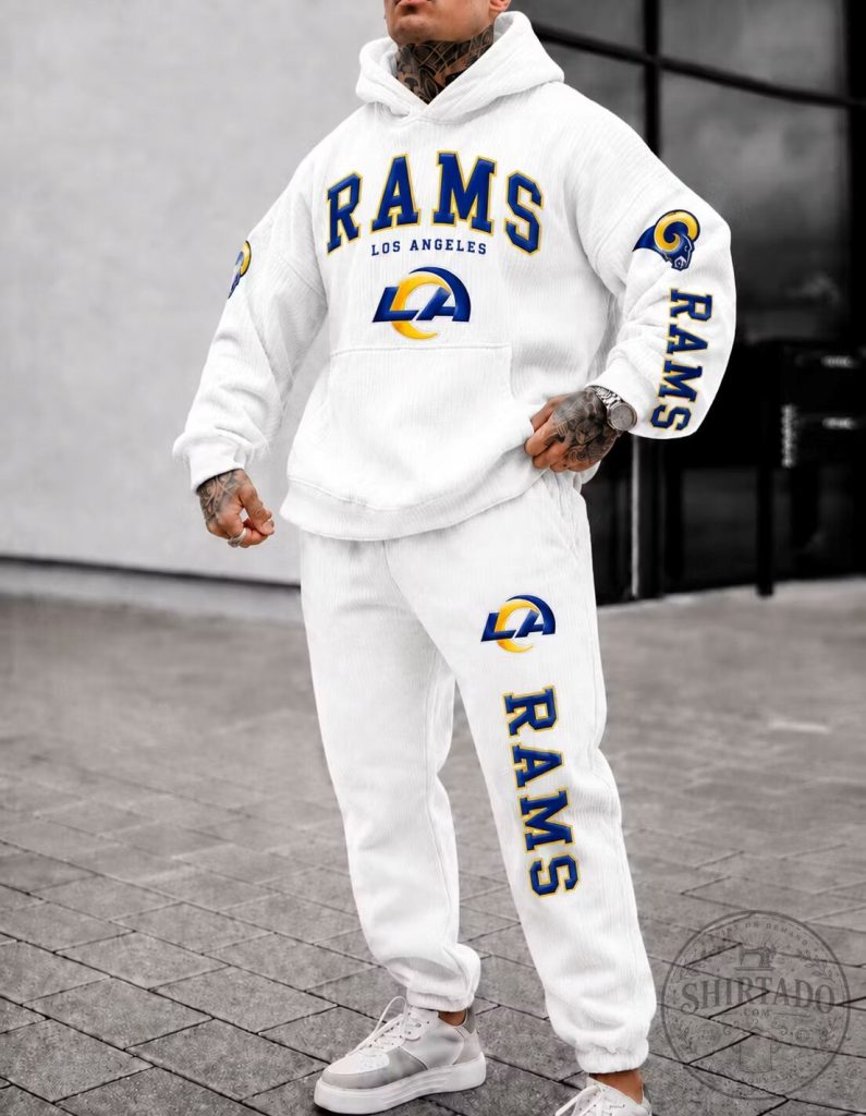 Los Angeles Rams Football Team White Hoodie and Jogger Set for Men 7 Los Angeles Rams Football Team White Hoodie and Jogger Set for Men