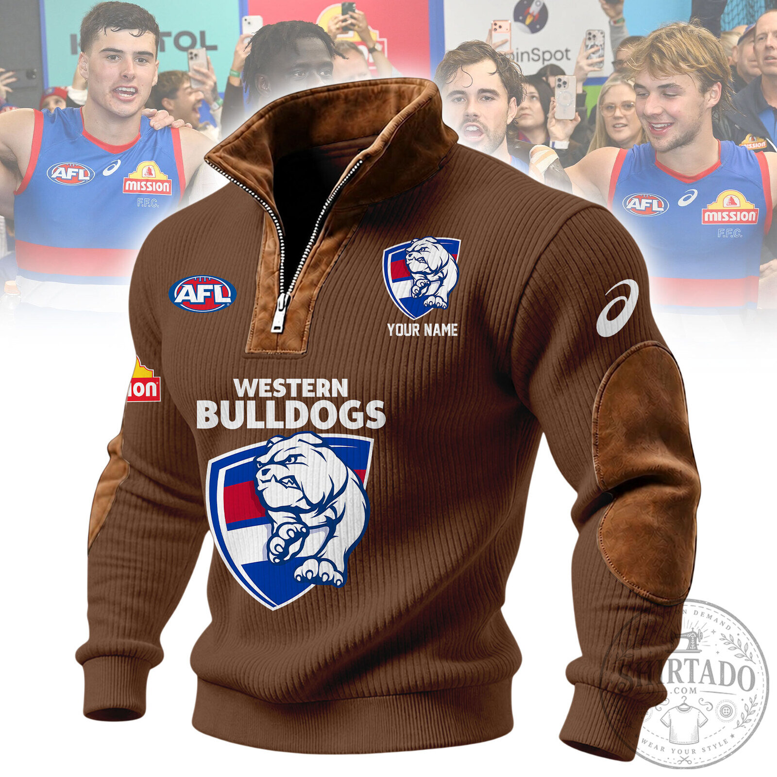 Western Bulldogs Australian Rules Football Club Quarter Zip Ribbed Sweater