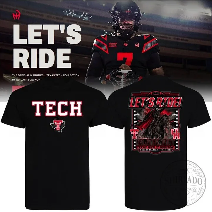 Texas Tech Red Raiders Let's Ride Blackout Football Game Day T-Shirt