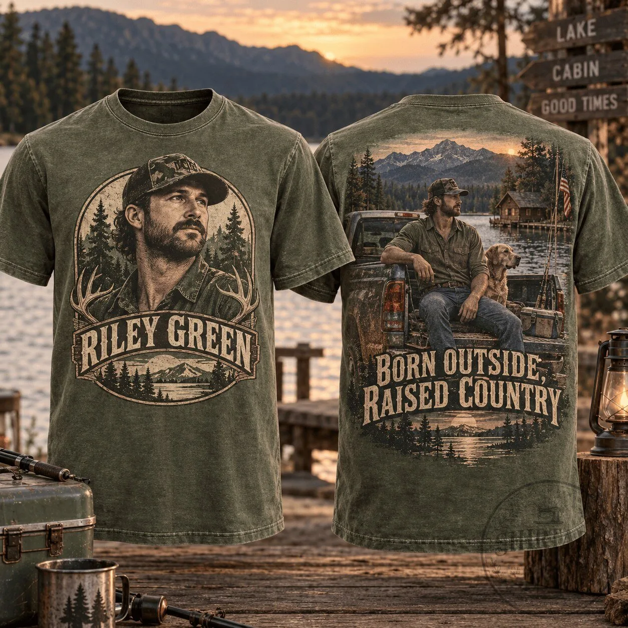 Riley Green Born Outside Raised Country Portrait Graphic T-Shirt