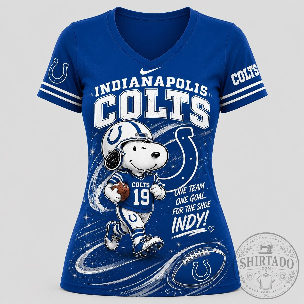 Snoopy Fan V-Neck T-Shirt for Indianapolis Colts Football Supporters