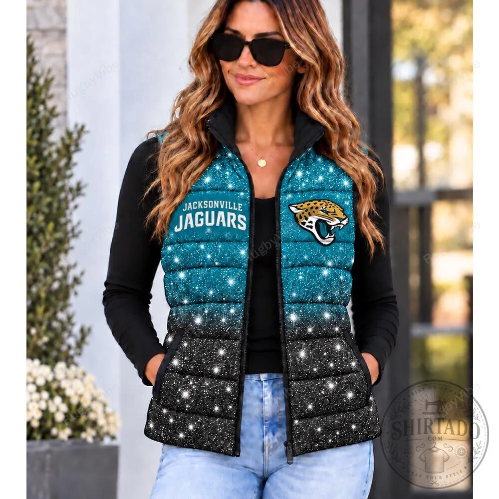 Jacksonville Jaguars Glitter Sparkle Ombre Puffer Vest
