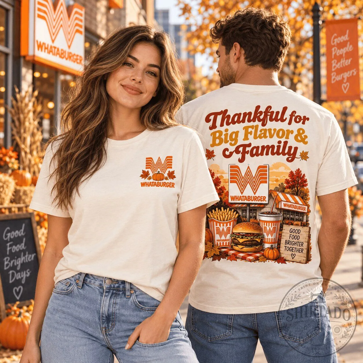 Whataburger Thanksgiving Big Flavor Family Gratitude Short Sleeve T-Shirt