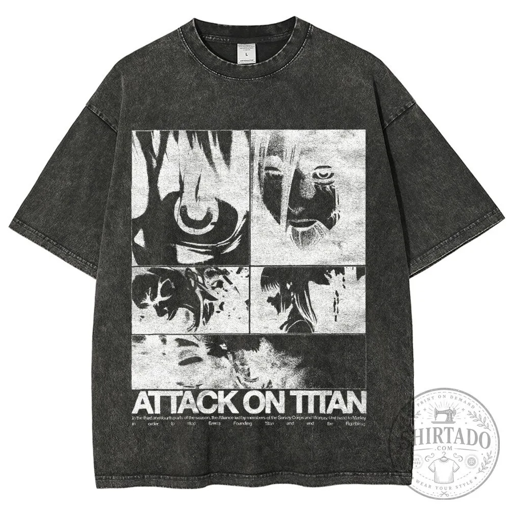 Attack On Titan Eren Yeager Founding Titan Washed Black T-Shirt