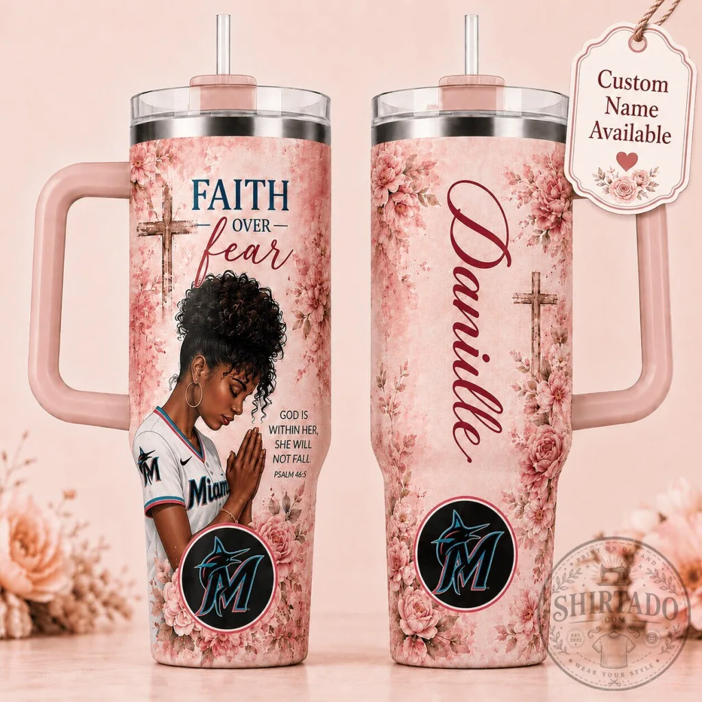 Miami Marlins Baseball Faith Over Fear Personalized Tumbler Miami Marlins Baseball Faith Over Fear Personalized Tumbler