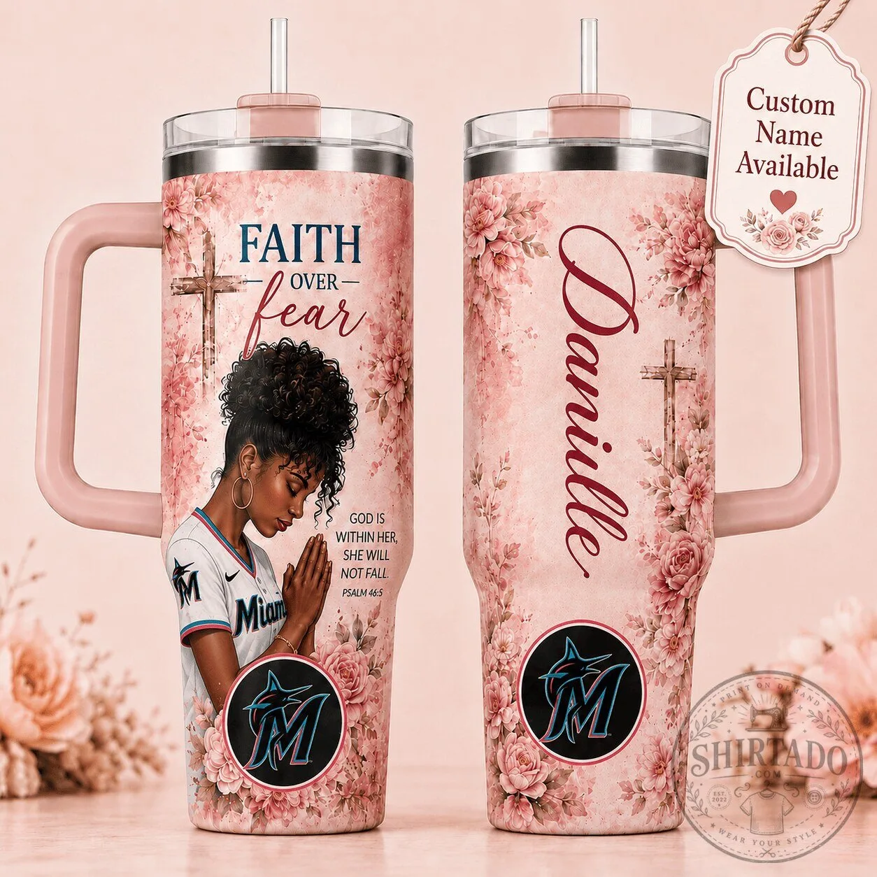 Miami Marlins Baseball Faith Over Fear Personalized Tumbler