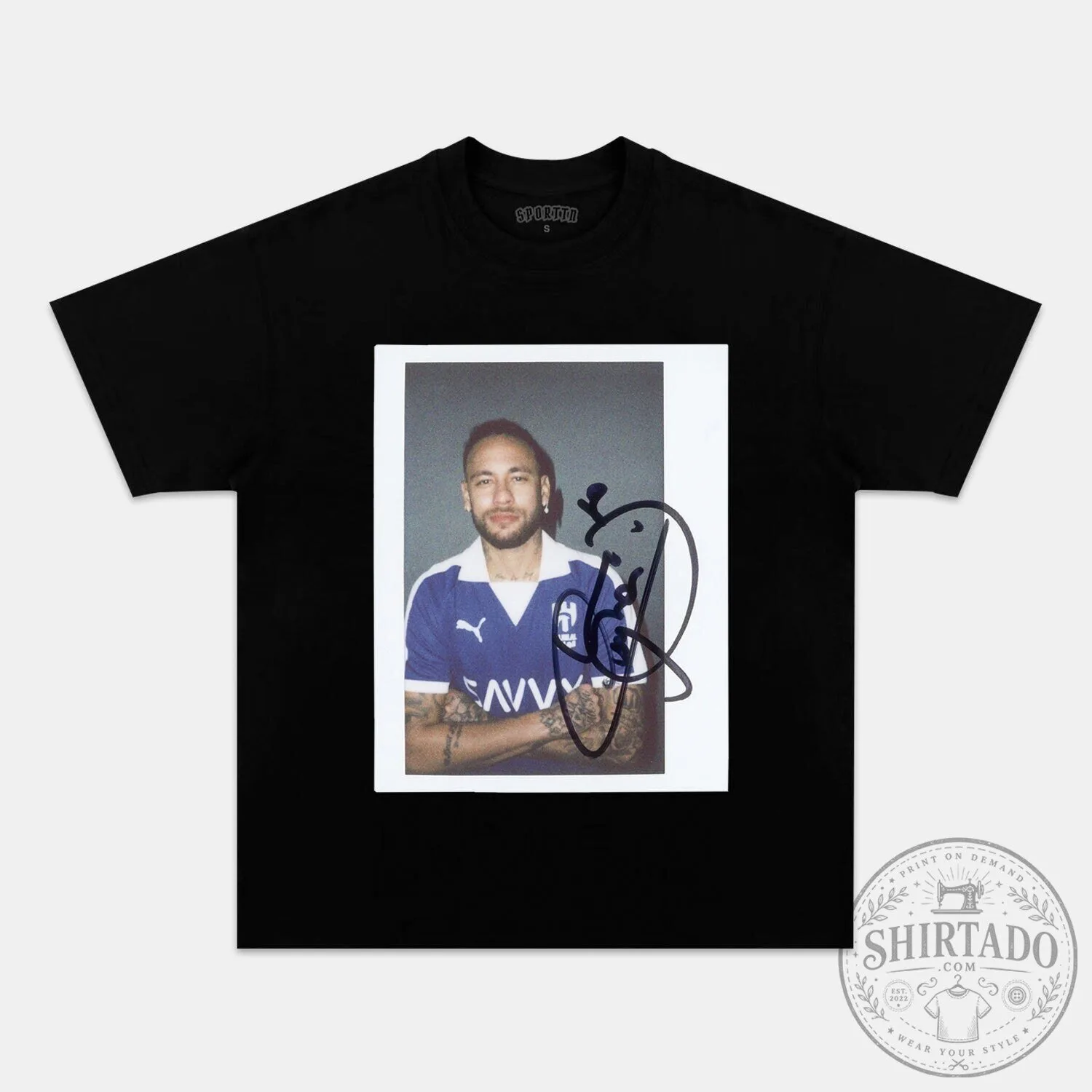 Neymar Junior Autographed Photo Print Black Short Sleeve T-Shirt