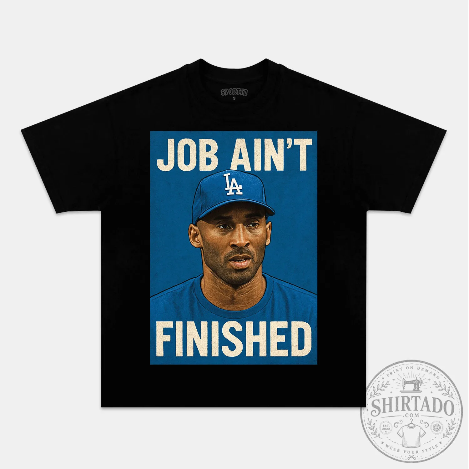 Kobe Bryant Los Angeles Dodgers Job Ain't Finished Black T-Shirt
