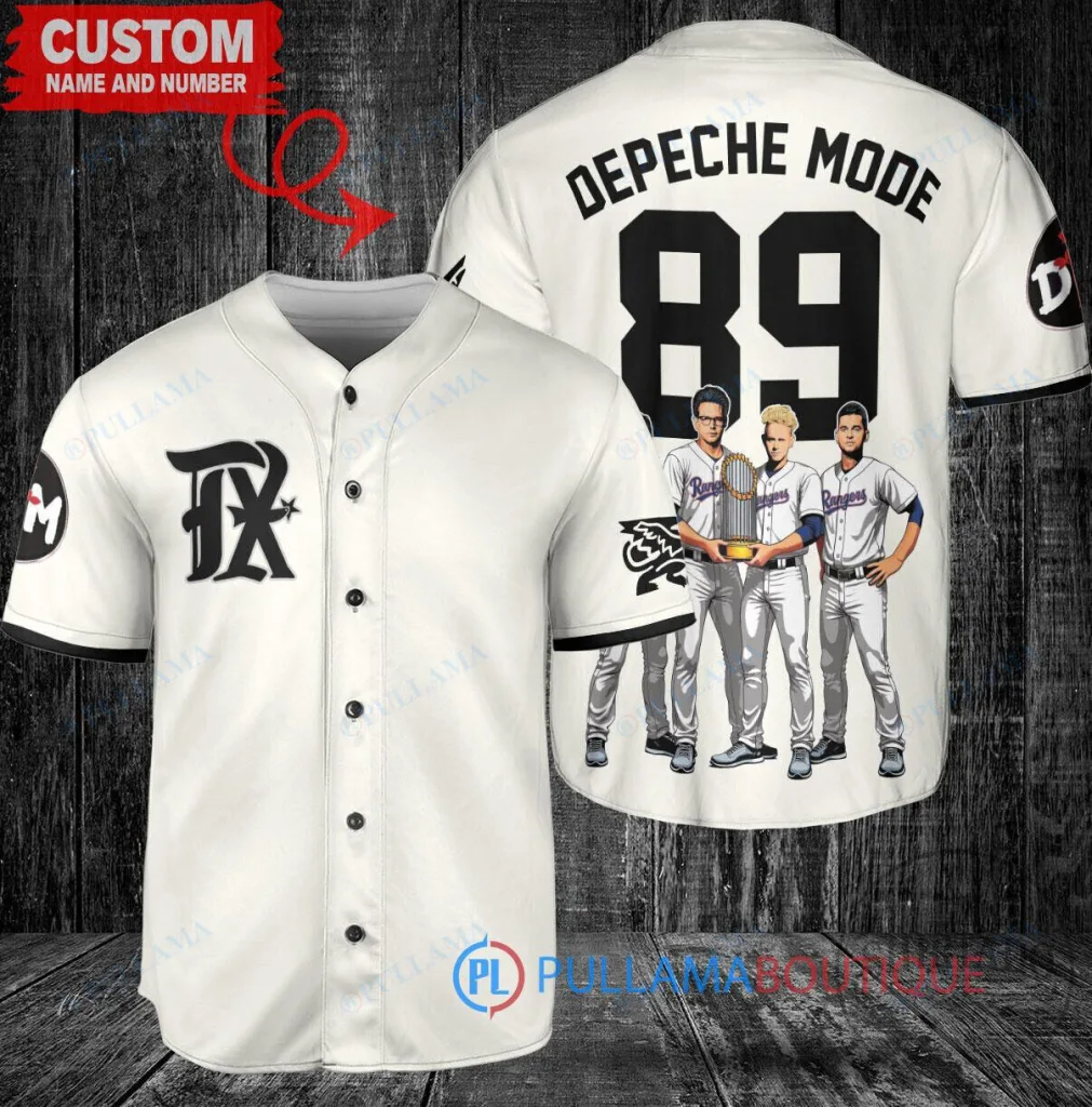 Texas Rangers Depeche Mode Baseball Jersey with World Series Trophy Design 27 Texas Rangers Depeche Mode Baseball Jersey with World Series Trophy Design
