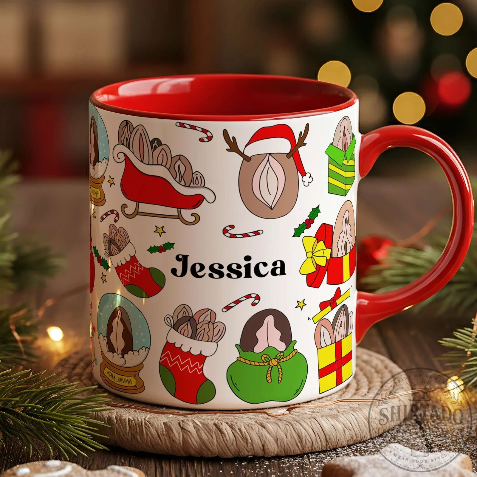 Personalized Christmas Vulva Pattern Funny Holiday Coffee Mug