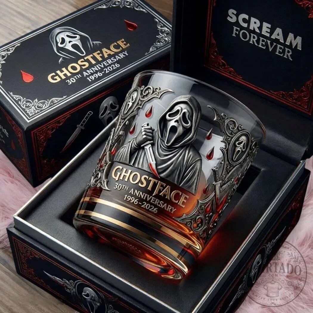 Ghostface 30th Anniversary Scream Horror Movie Whiskey Drinking Glass