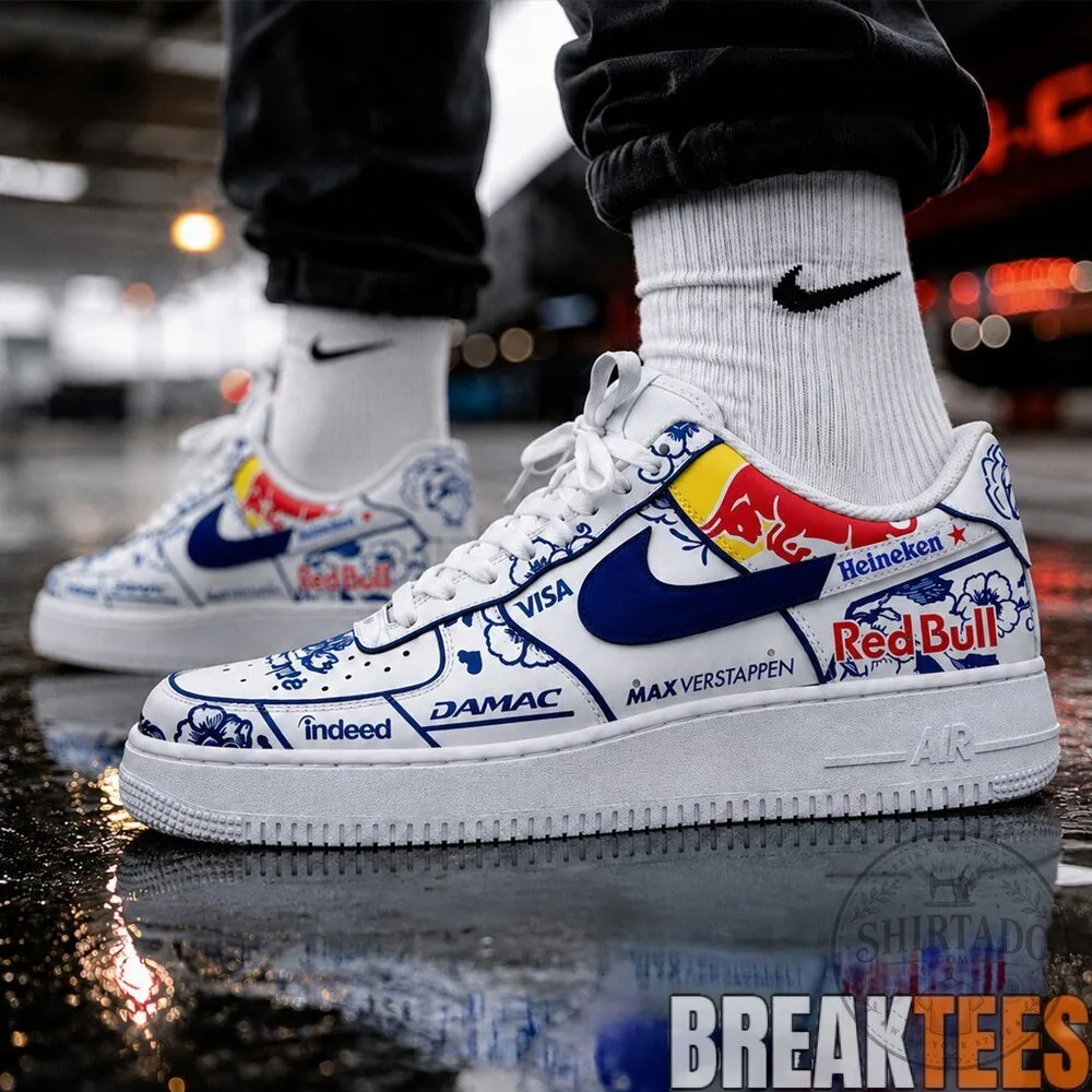 Max Verstappen Red Bull Racing Formula 1 Delft Blue Custom Sneakers 9 Max Verstappen Red Bull Racing Formula 1 Delft Blue Custom Sneakers