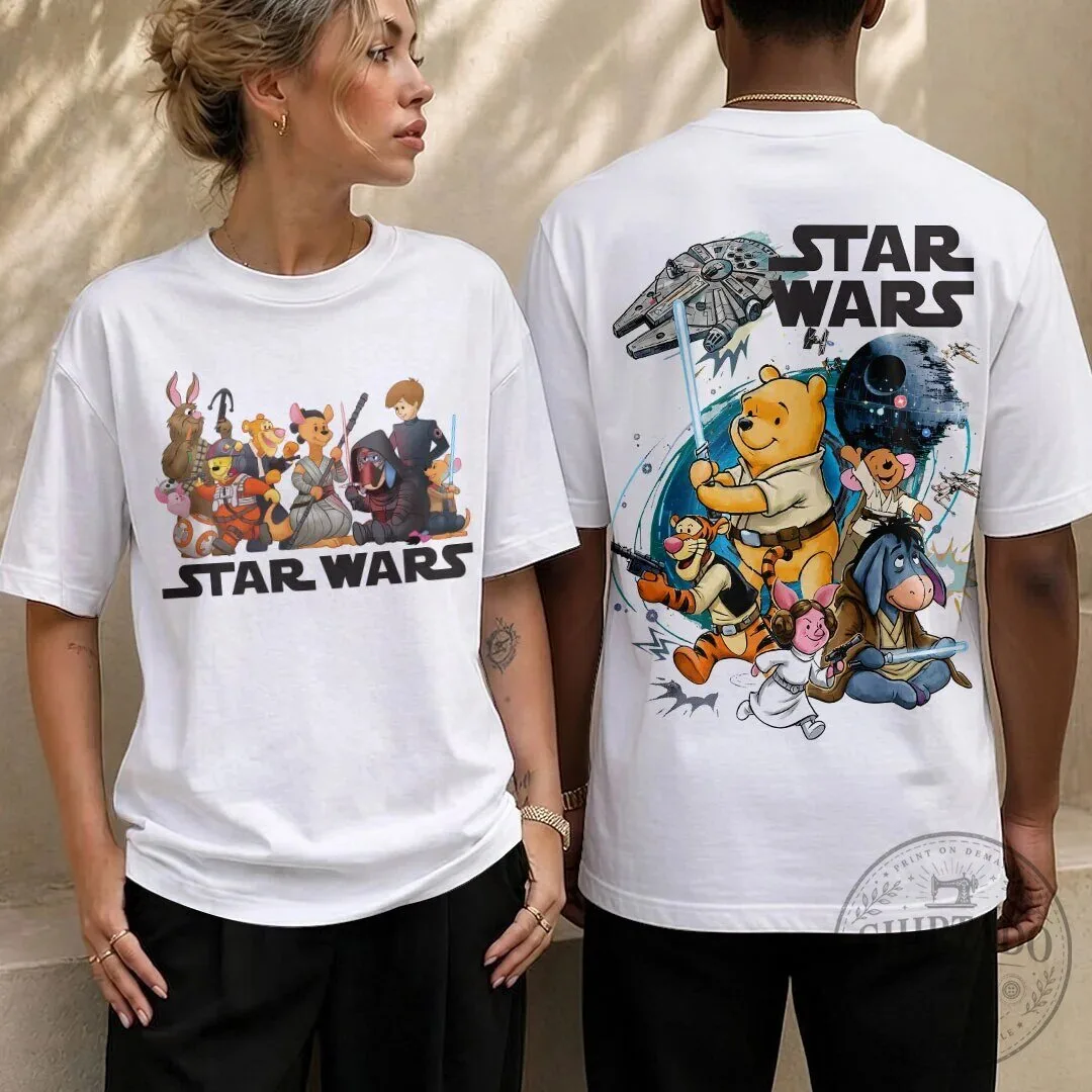 Star Wars Winnie The Pooh Characters Millennium Falcon Death Star T-Shirt
