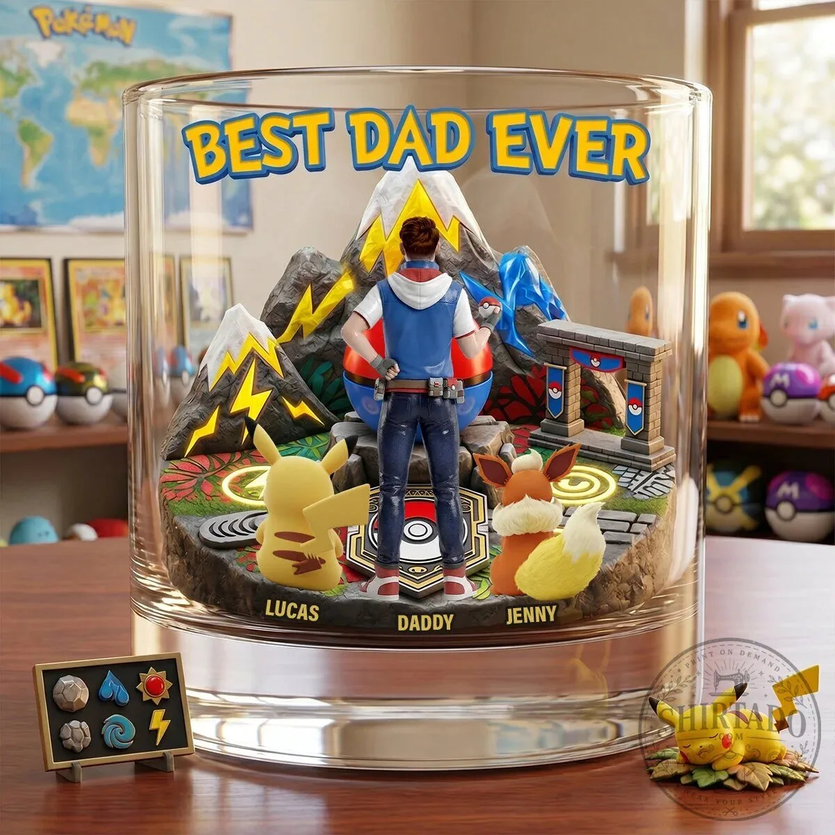 Pokemon Best Dad Ever Personalized Whiskey Glass Gift for Father's Day