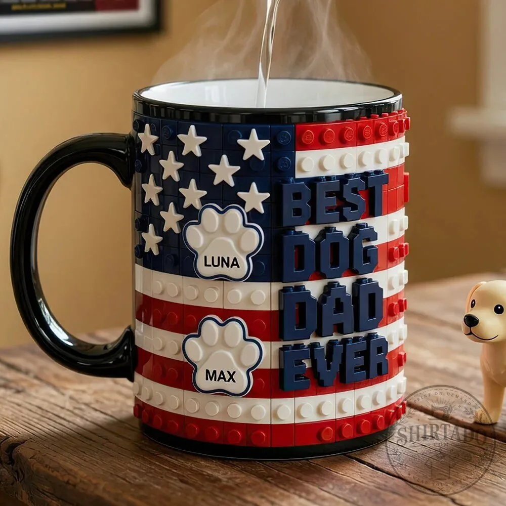 Best Dog Dad Ever Personalized American Flag Building Blocks Coffee Mug
