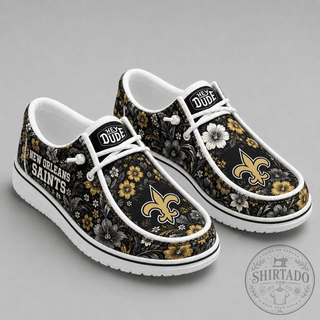 New Orleans Saints Team Colors Floral Pattern Loafer Shoes New Orleans Saints Team Colors Floral Pattern Loafer Shoes