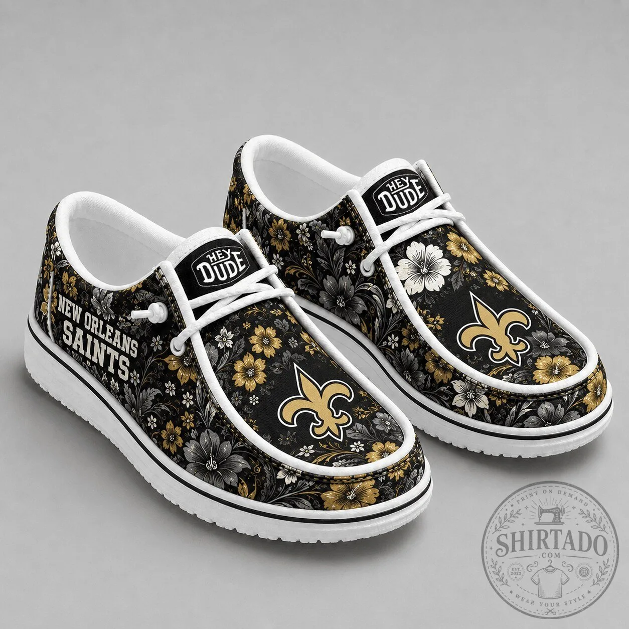 New Orleans Saints Team Colors Floral Pattern Loafer Shoes 1 New Orleans Saints Team Colors Floral Pattern Loafer Shoes