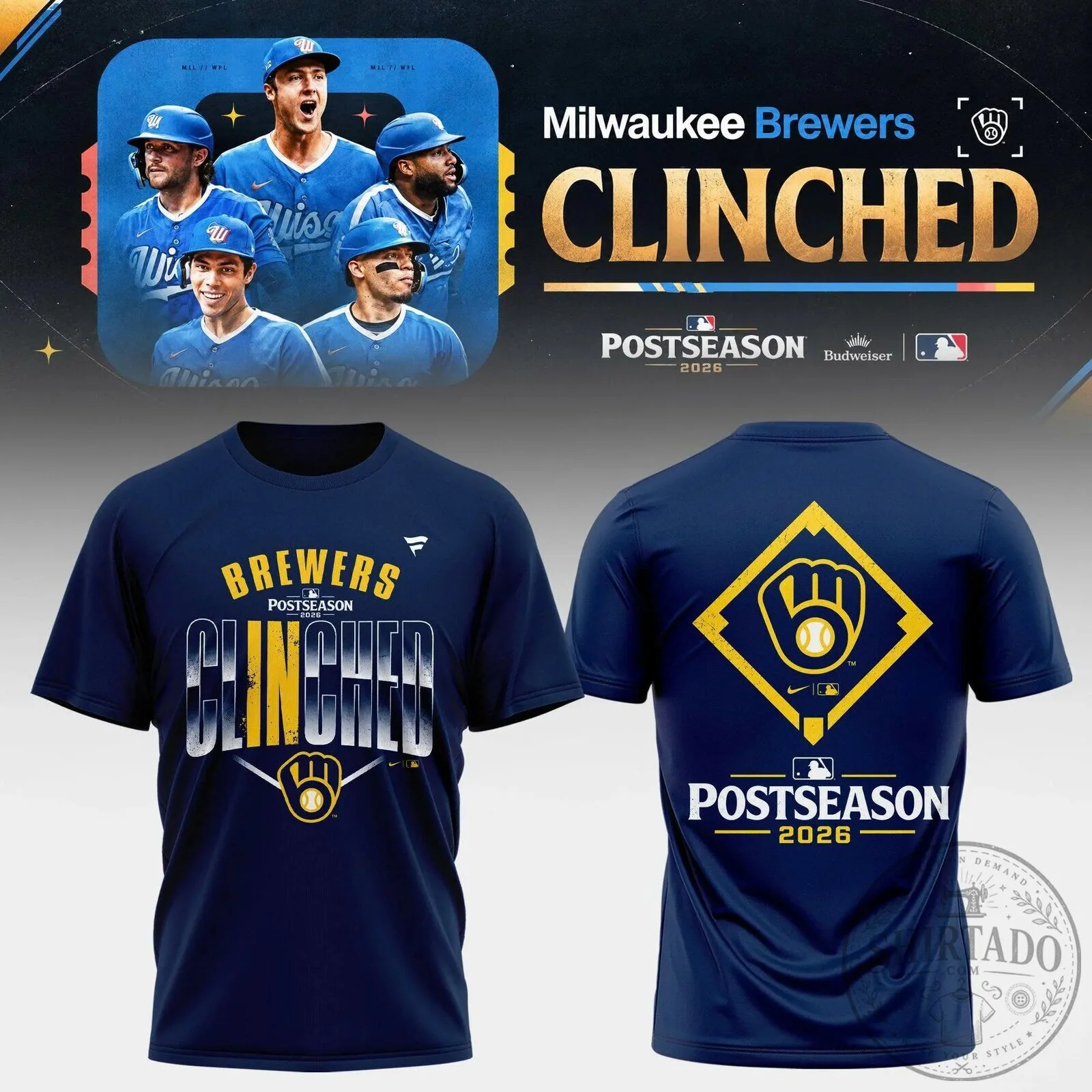 Milwaukee Brewers Postseason Clinched 2026 Major League Baseball Fan T-Shirt