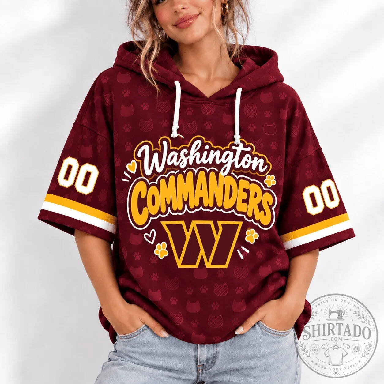 Washington Commanders Football Team Short Sleeve Hoodie for Women