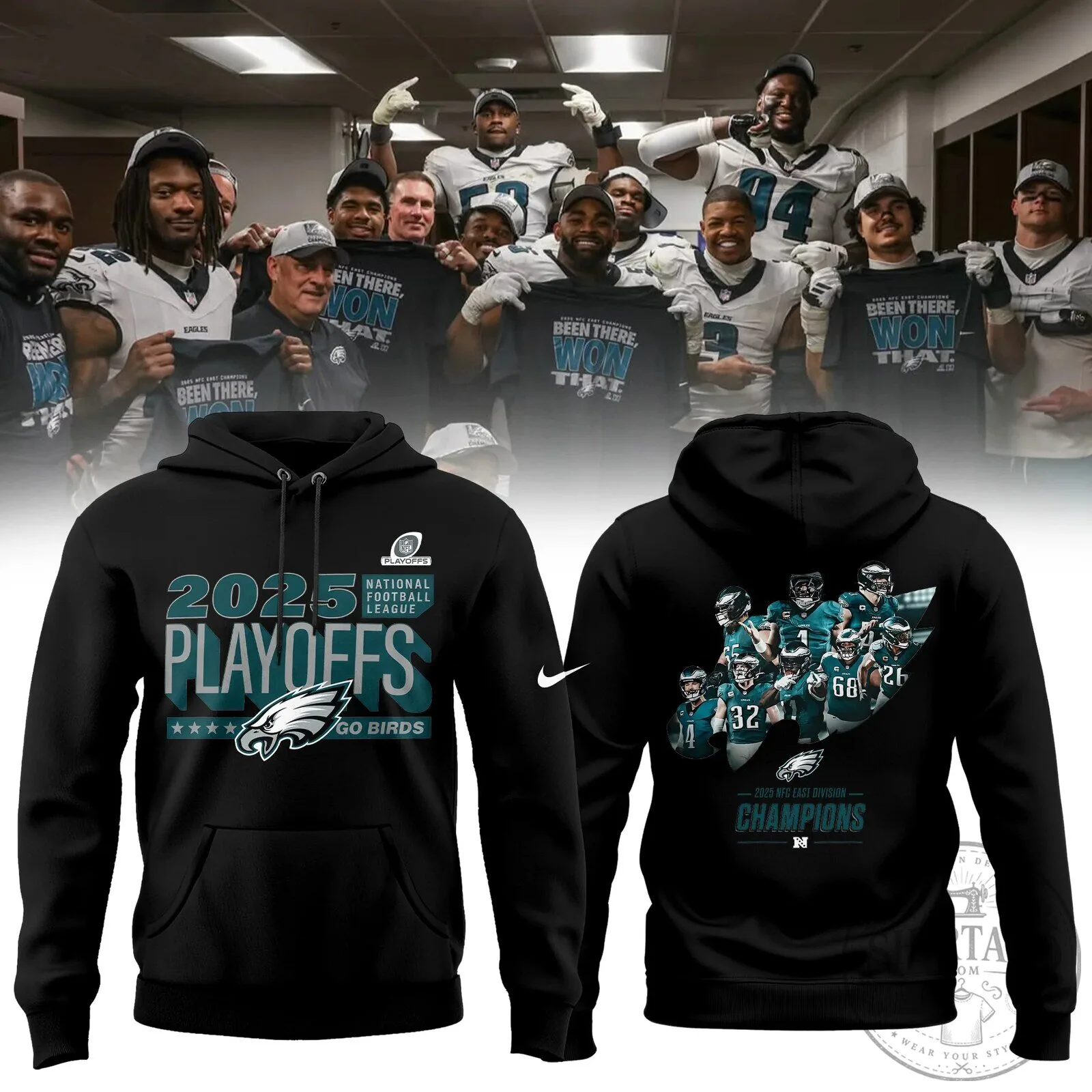 Philadelphia Eagles NFC East Champions 2025 Playoffs Black Hoodie