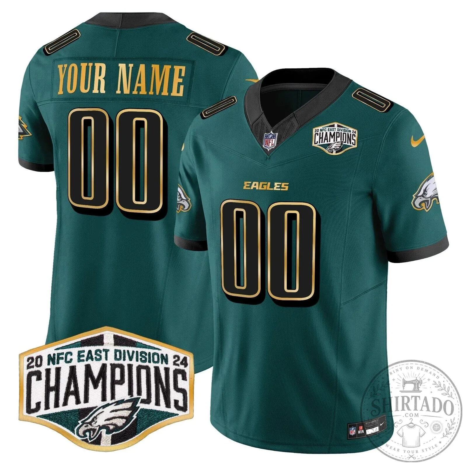Philadelphia Eagles 2024 NFC East Division Champions Custom Football Jersey