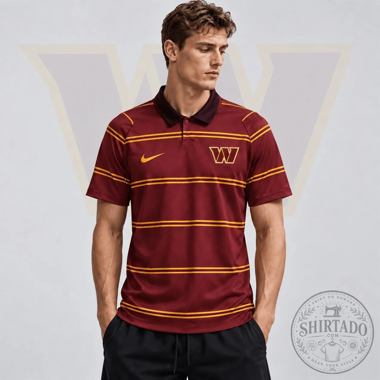 Washington Commanders National Football League Team Crest Striped Polo Shirt