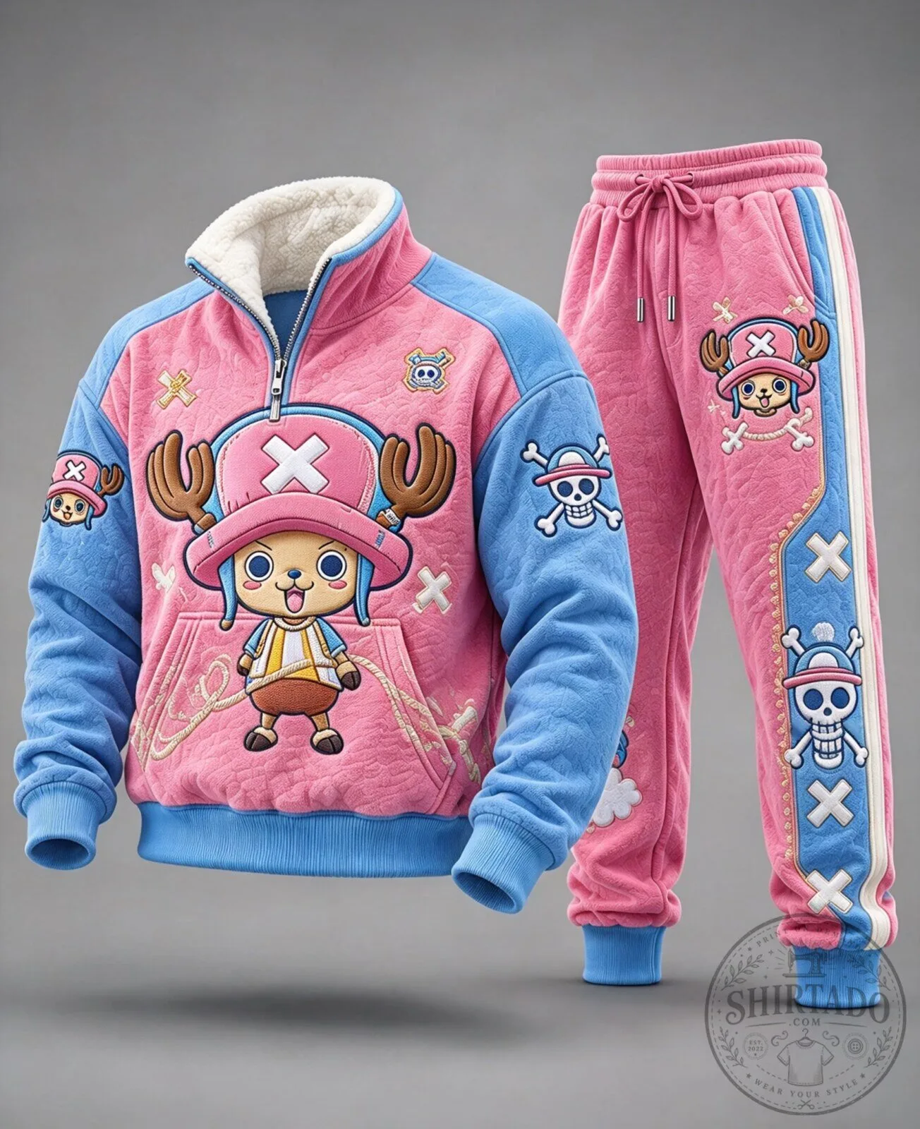 Tony Tony Chopper One Piece Anime Character Pink and Blue Tracksuit Set