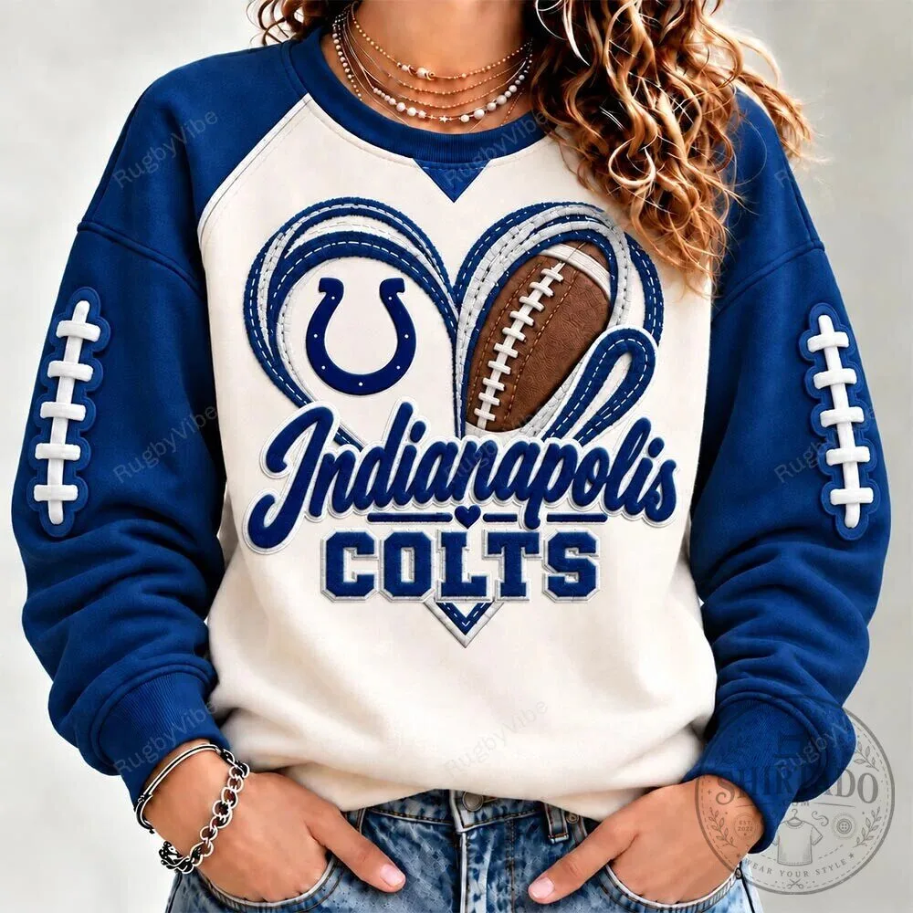 Indianapolis Colts Football Heart Logo Blue and White Raglan Sweatshirt