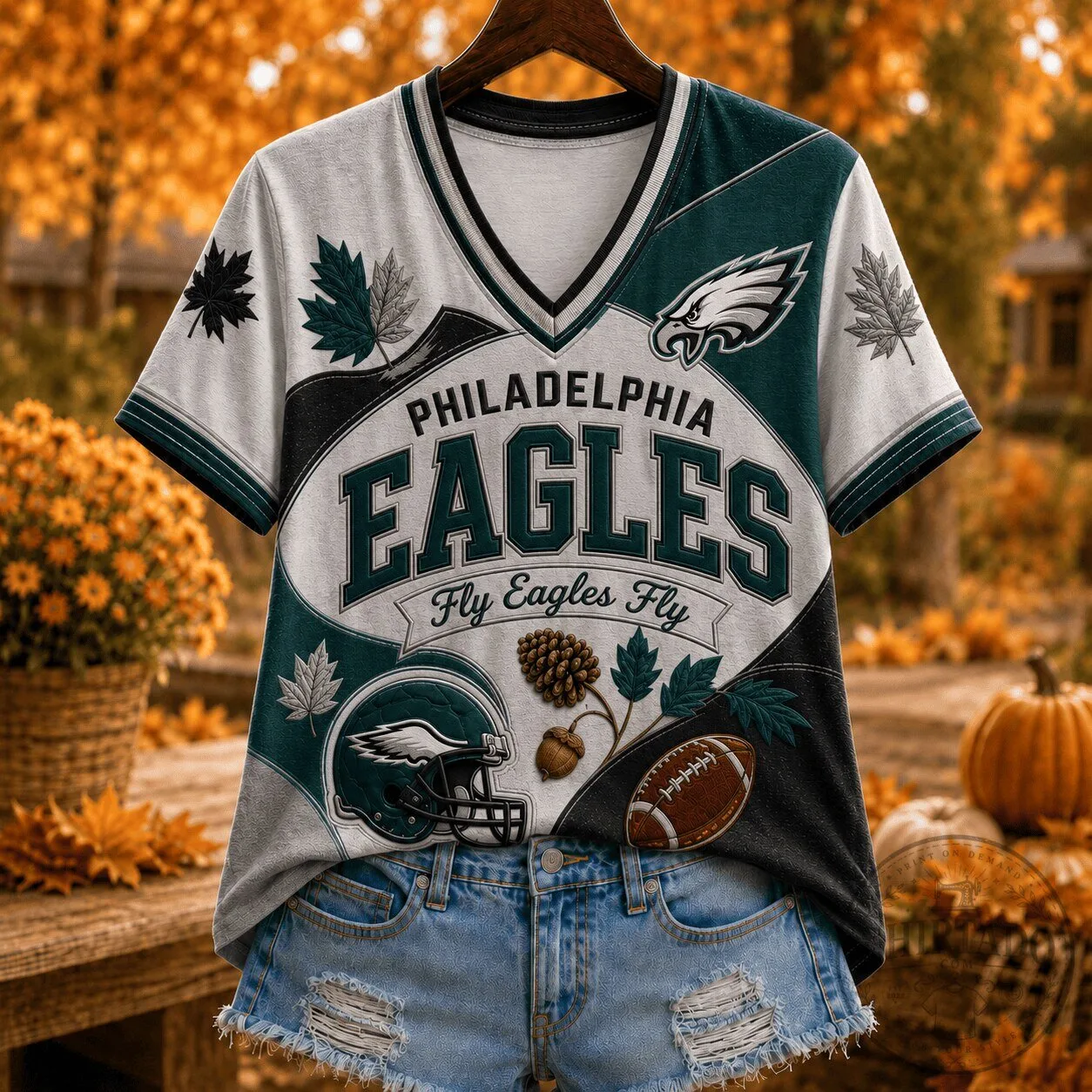 Philadelphia Eagles Fan Autumn Style V-Neck T-Shirt