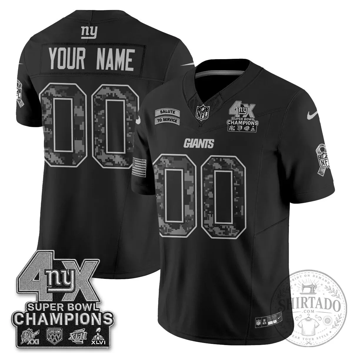 New York Giants Super Bowl Champions Salute To Service Custom Football Jersey