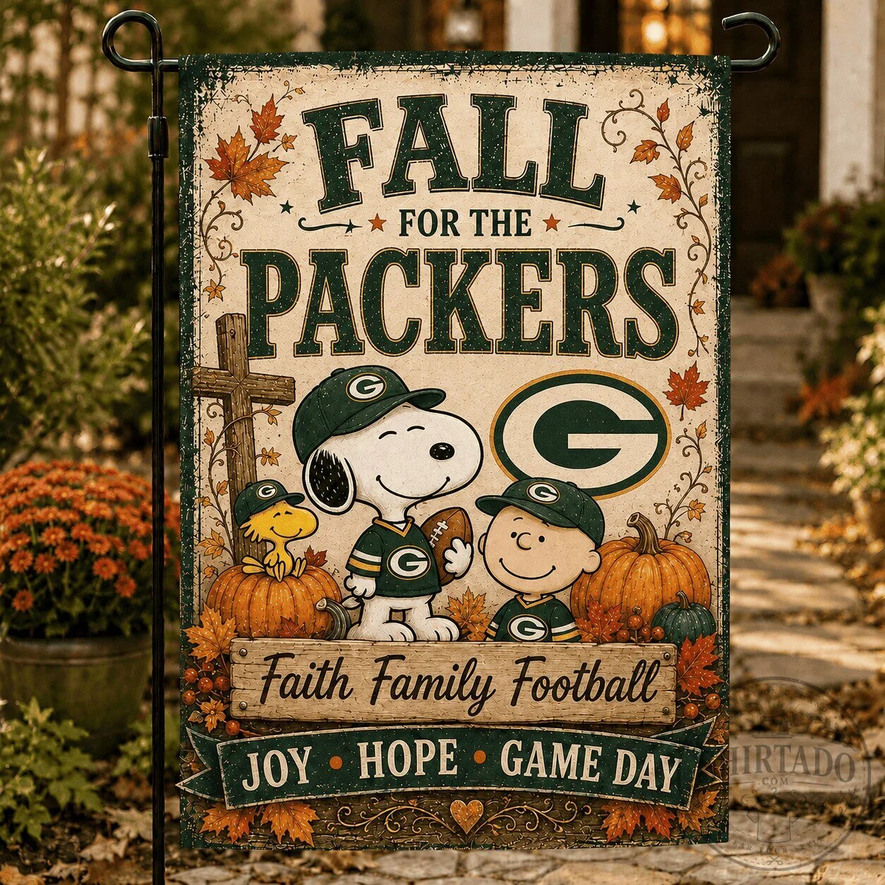 Green Bay Packers Snoopy Charlie Brown Fall For The Packers Faith Family Football Flag