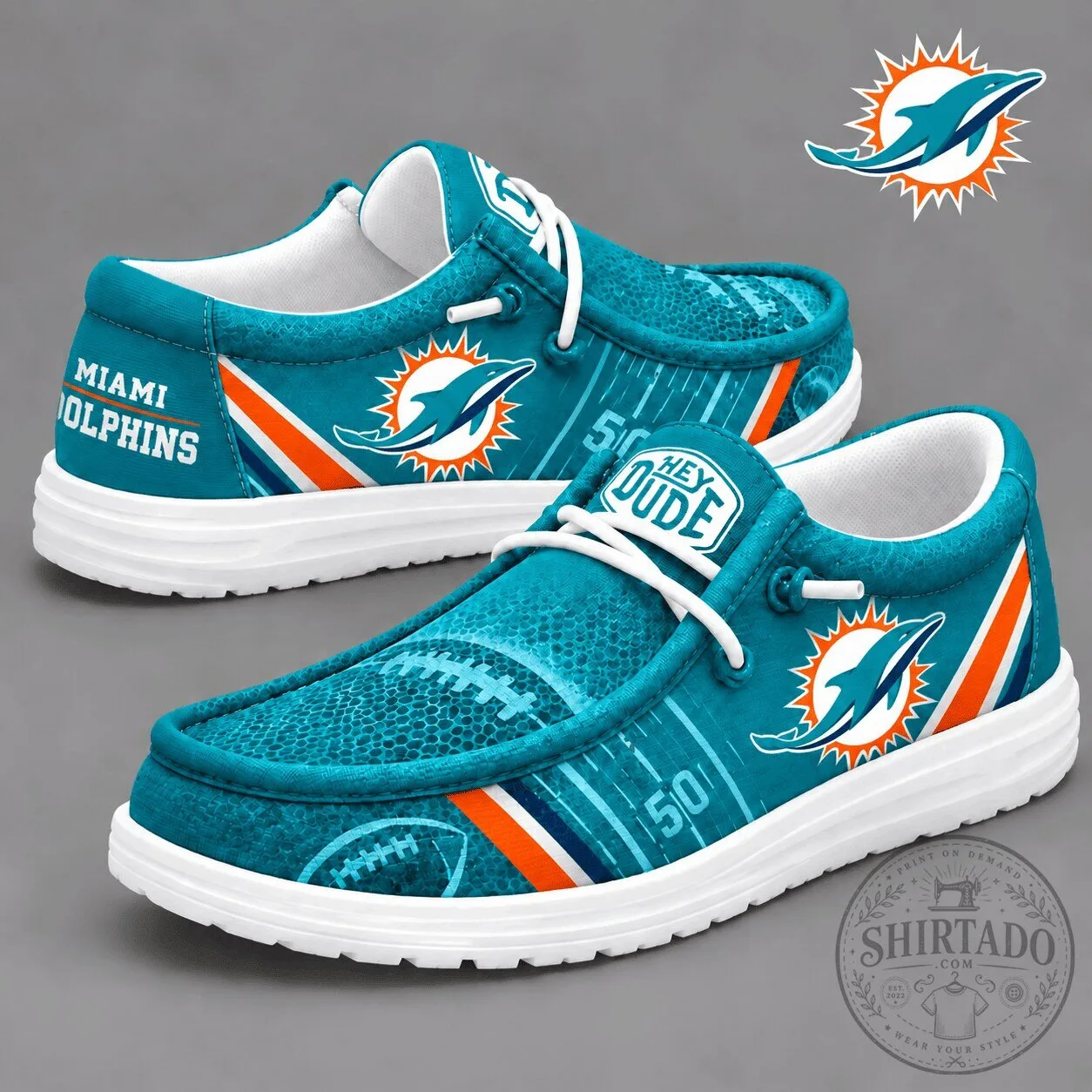 Miami Dolphins NFL Football Team Logo Aqua Blue Loafer Shoes