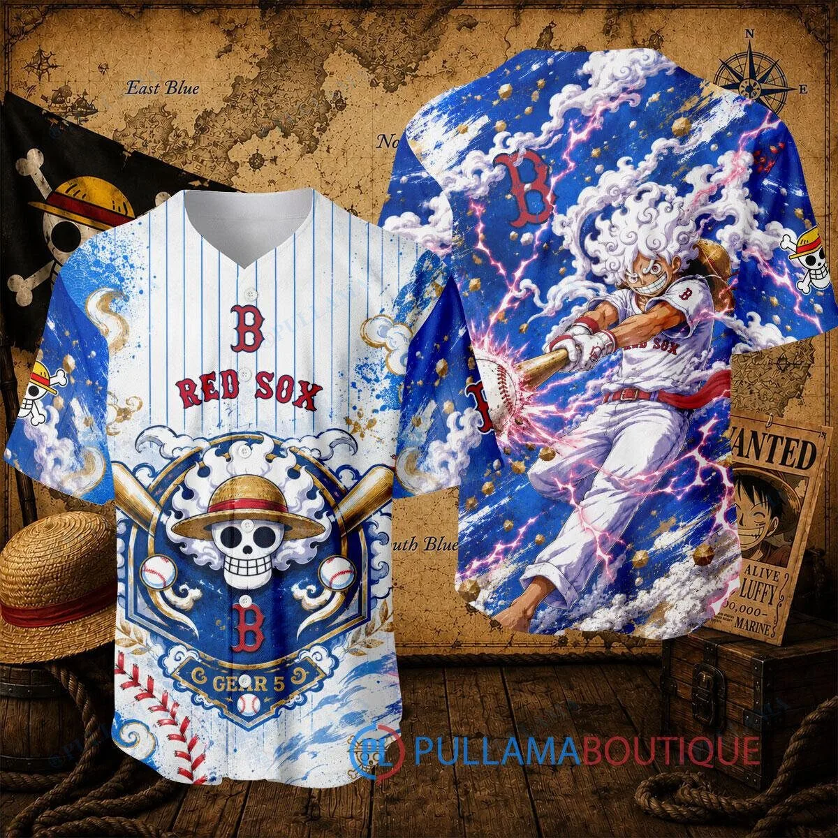 Boston Red Sox Baseball One Piece Luffy Gear 5 Anime Baseball Jersey