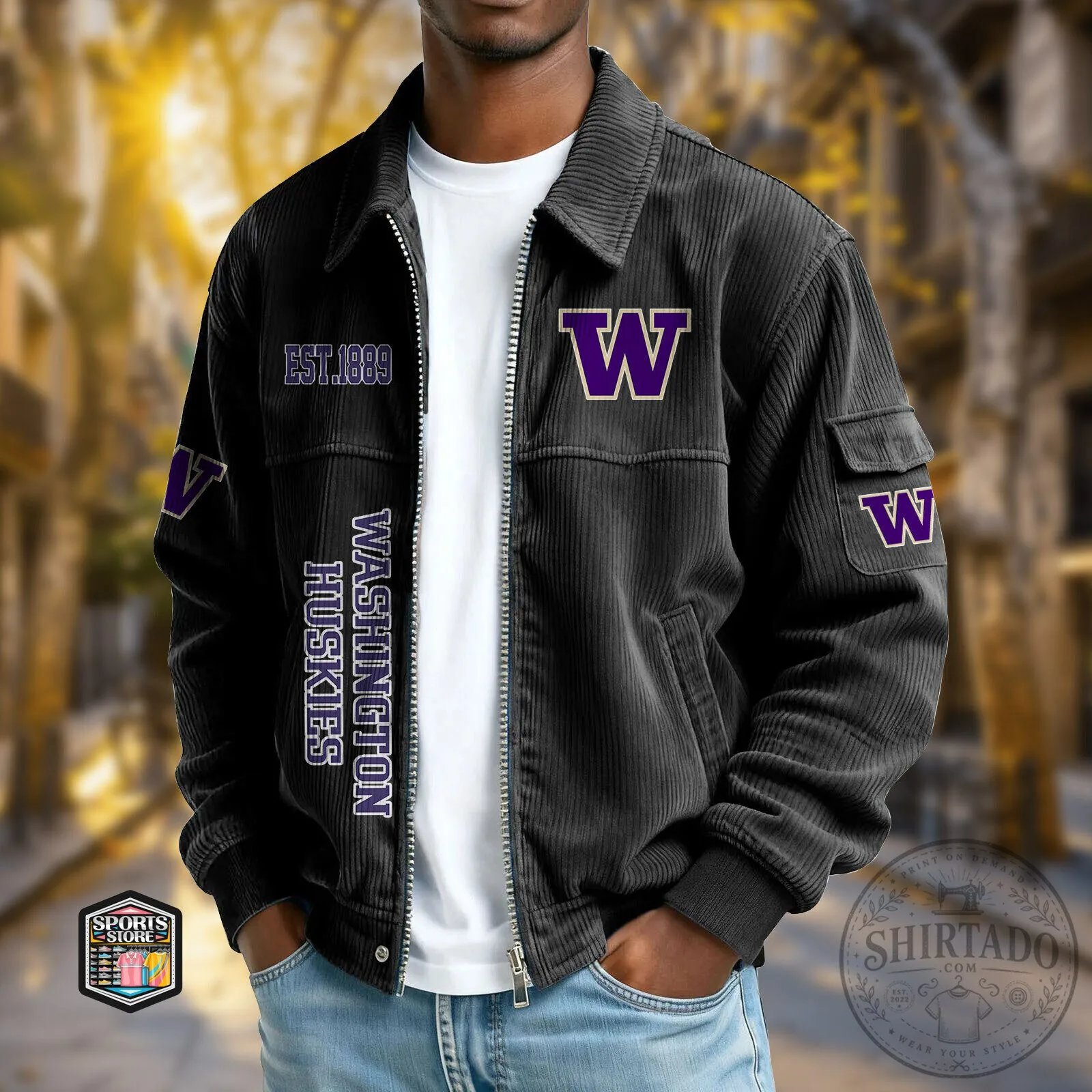 Washington Huskies College Football Team Corduroy Jacket