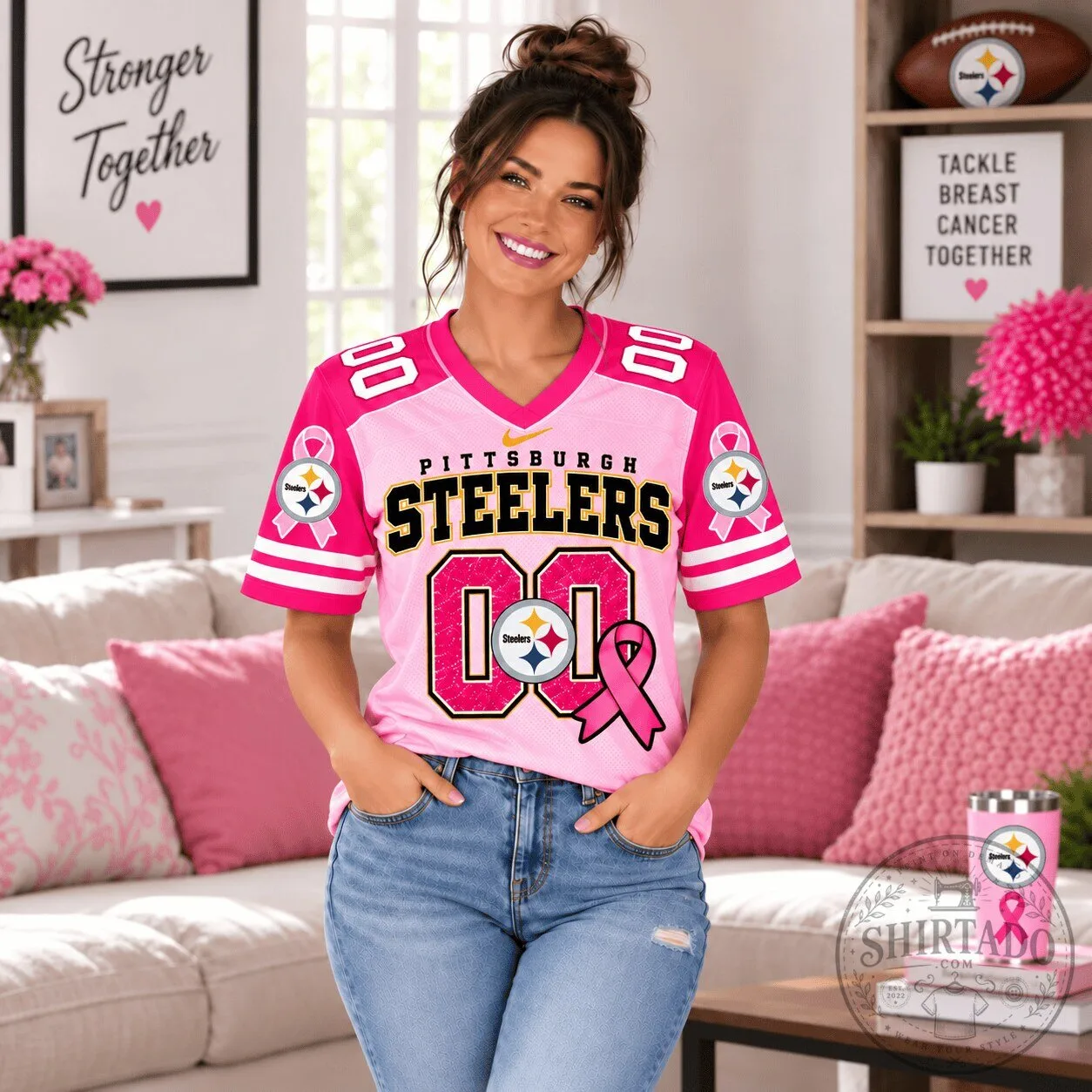 Pittsburgh Steelers NFL Tackle Breast Cancer Pink Football Jersey
