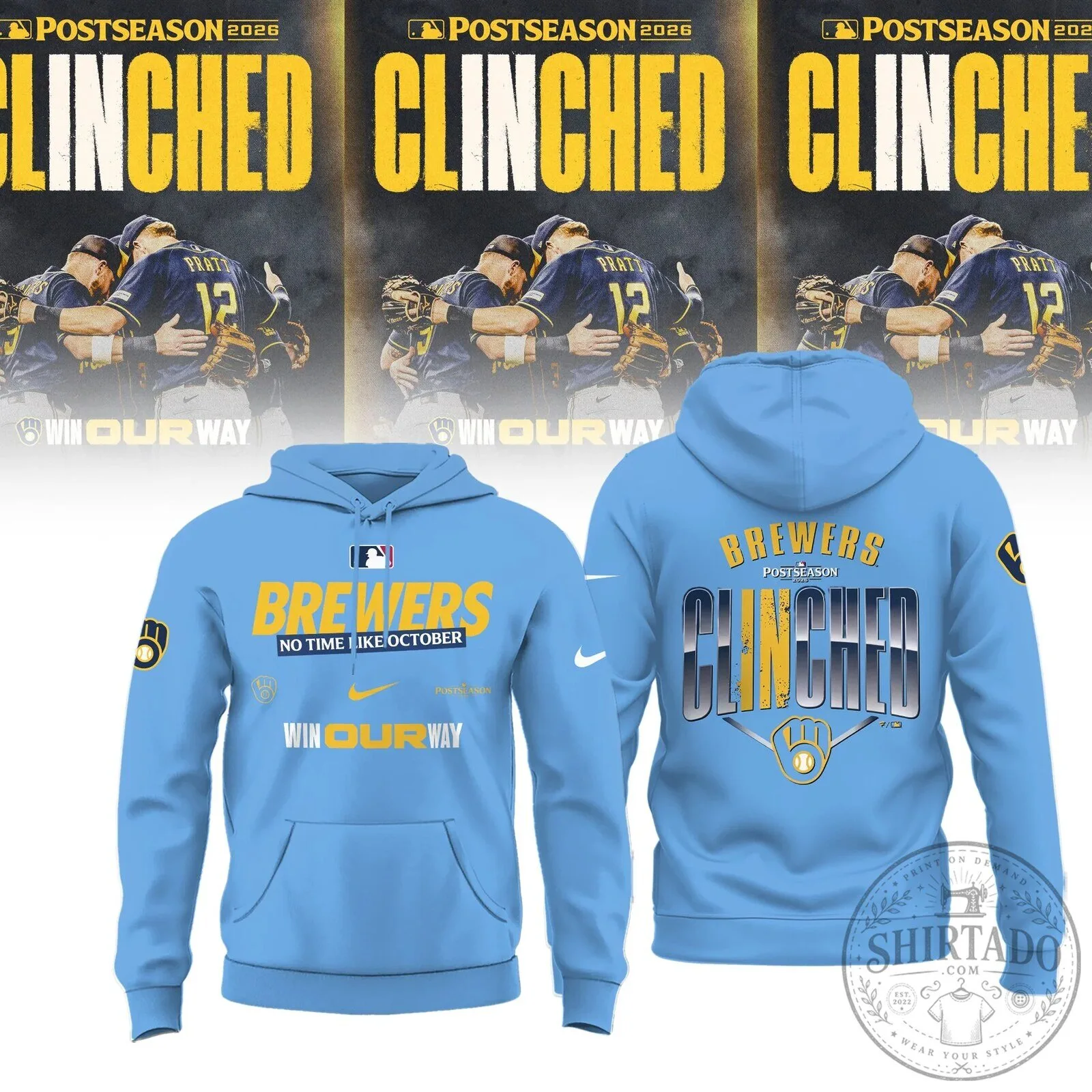 Milwaukee Brewers Postseason 2026 Clinched Light Blue Fan Hoodie