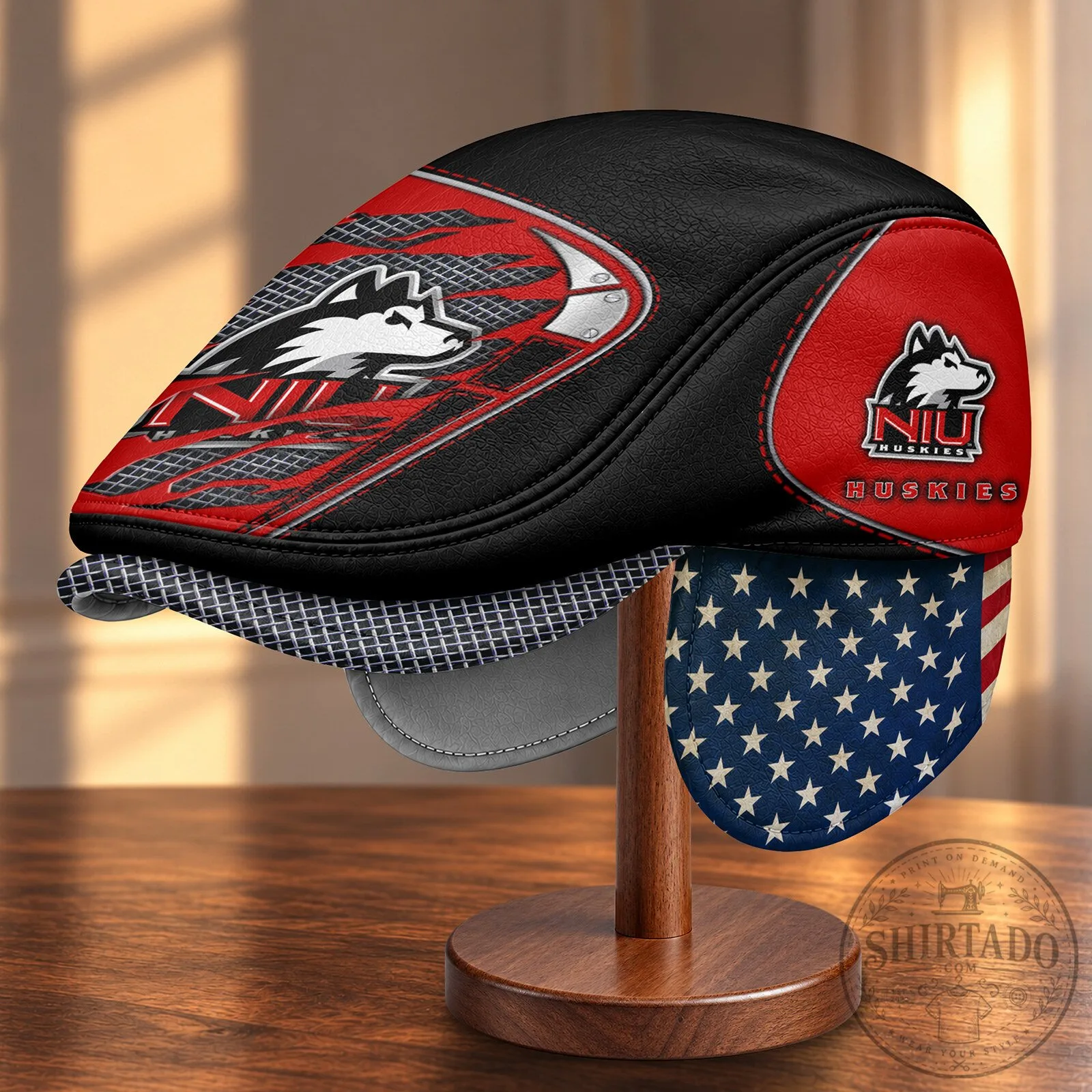 NCAA Flat Cap featuring Foldable Ear Flaps for Northern Illinois Huskies