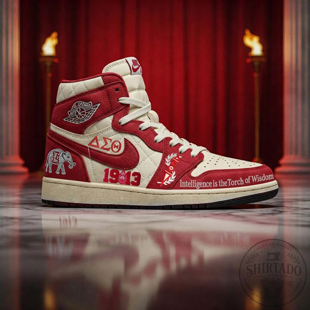 Delta Sigma Theta Sorority Incorporated 1913 Elephant Red Cream High Top Shoes Delta Sigma Theta Sorority Incorporated 1913 Elephant Red Cream High Top Shoes