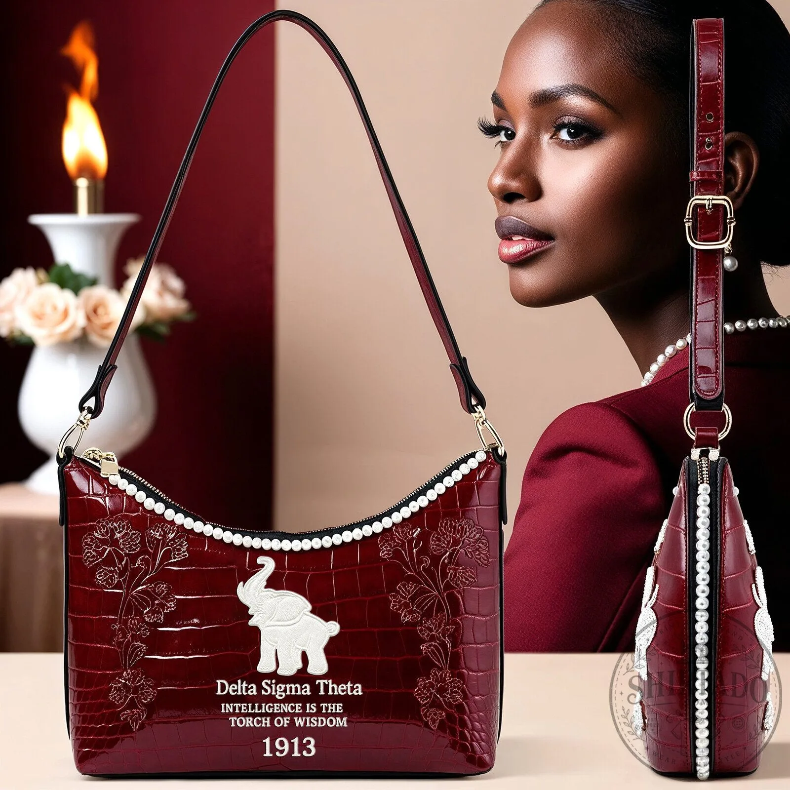 Delta Sigma Theta Sorority Intelligence is the Torch of Wisdom Shoulder Bag