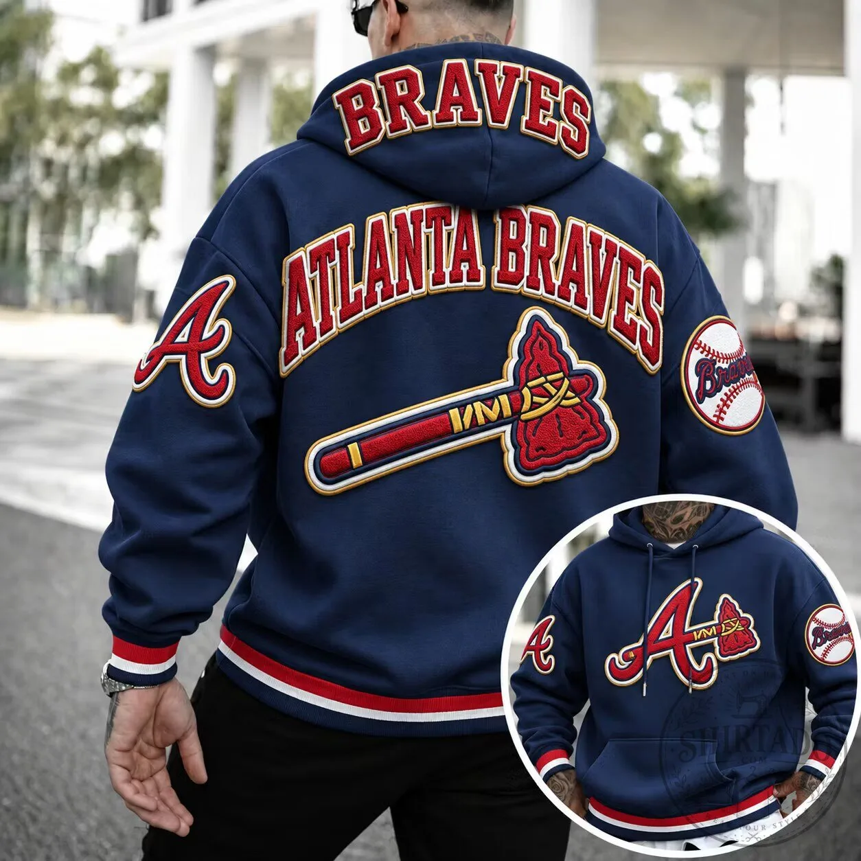 Atlanta Braves Baseball Team Logo Embroidered Navy Blue Hoodie