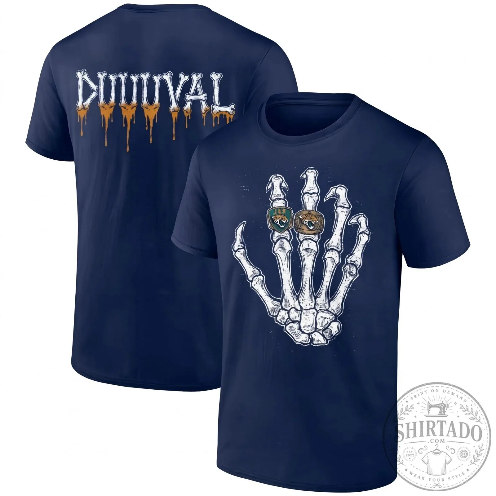 Halloween Skeleton Hand Football Tee featuring Jacksonville Jaguars Duuuval Design 10 Halloween Skeleton Hand Football Tee featuring Jacksonville Jaguars Duuuval Design