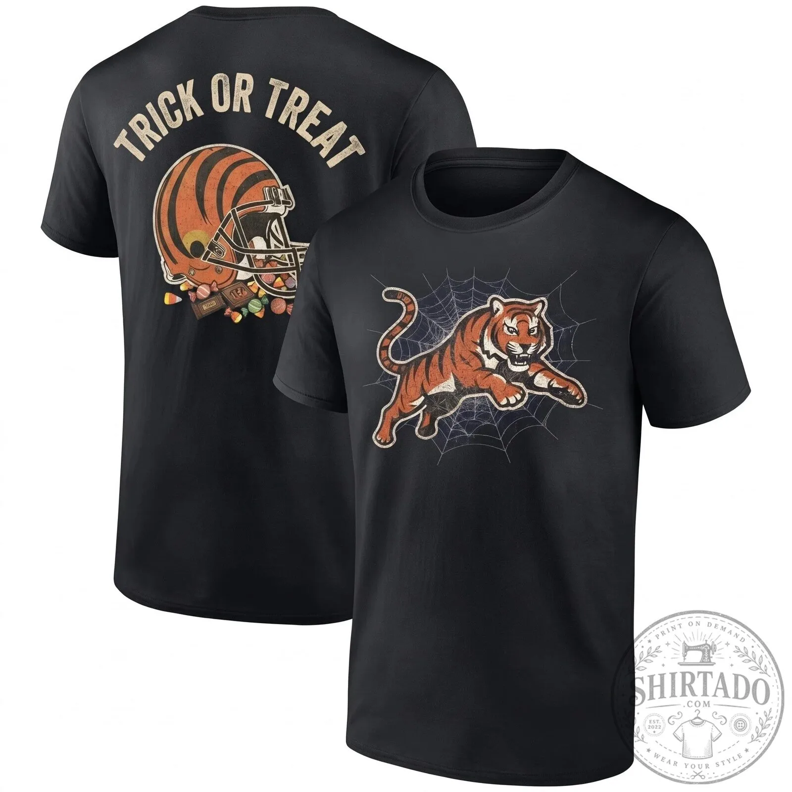Cincinnati Bengals Trick or Treat T-Shirt with Halloween Football Helmet Design