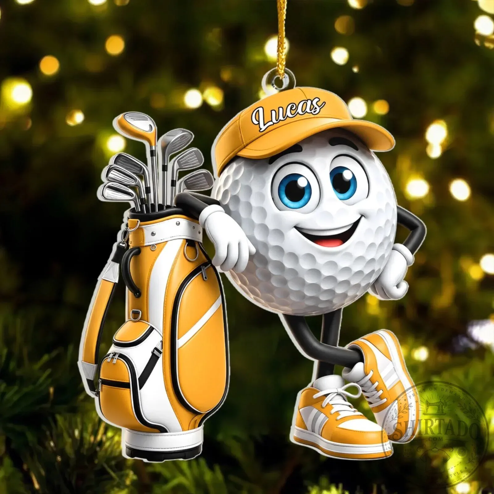 Personalized Golf Ball Character with Golf Bag Christmas Tree Ornament 14 Personalized Golf Ball Character with Golf Bag Christmas Tree Ornament