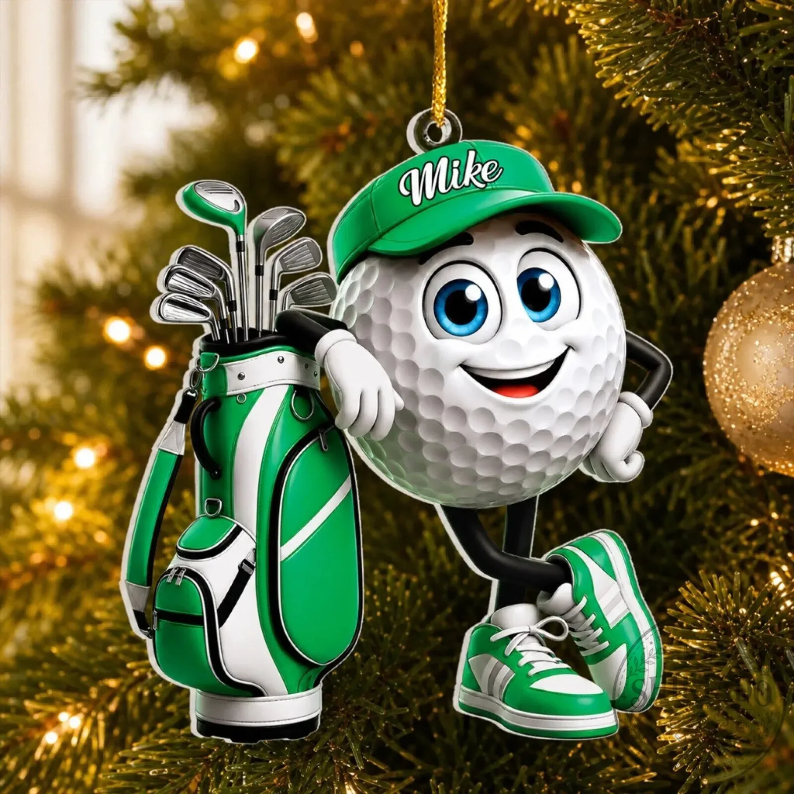 Personalized Golf Ball Character with Golf Bag Christmas Tree Ornament 15 Personalized Golf Ball Character with Golf Bag Christmas Tree Ornament