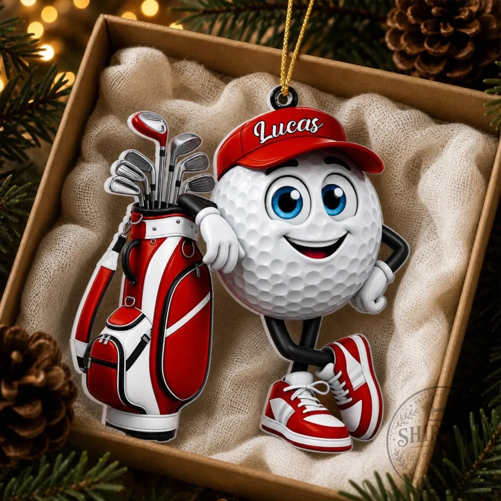 Personalized Golf Ball Character with Golf Bag Christmas Tree Ornament 16 Personalized Golf Ball Character with Golf Bag Christmas Tree Ornament