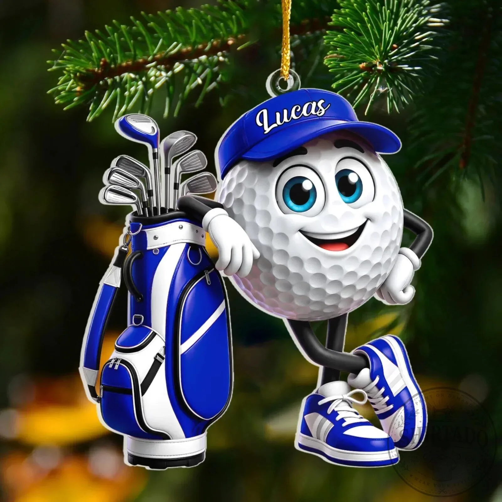 Personalized Golf Ball Character with Golf Bag Christmas Tree Ornament 17 Personalized Golf Ball Character with Golf Bag Christmas Tree Ornament